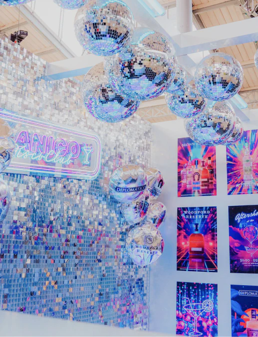 A shiny disco-themed party with mirrored decorations